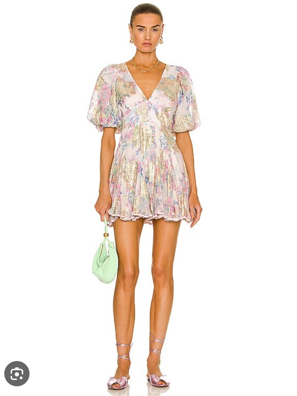 HEMANT & NANDITA Pastel Floral Mini Dress in Pink, Gold and White Kati REVOLVE